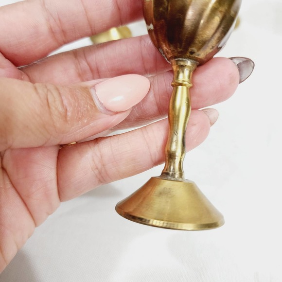 Vintage Mid-Century Modern Brass Standard & Mini Wine Goblets Stem Made in india - Picture 4 of 16